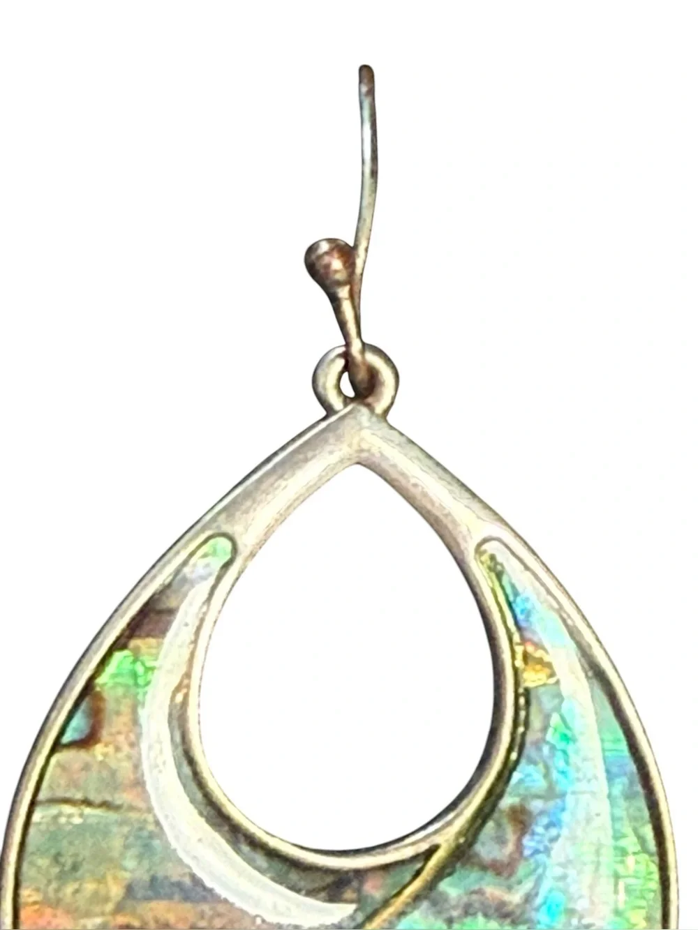 Abalone Shell Inlay Sterling Silver Teardrop Dangle Earrings